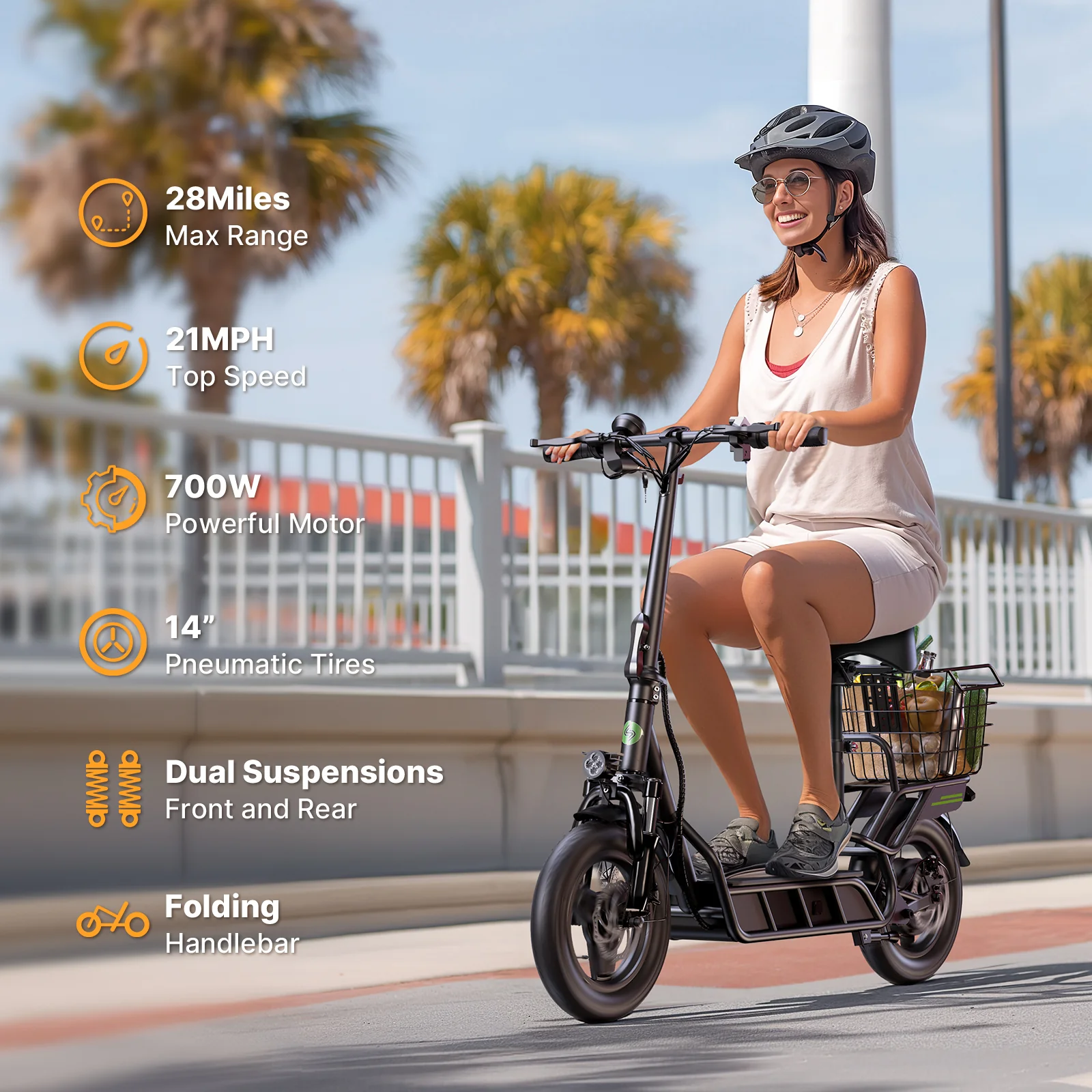 isinwheel Hyper X 700W Electric Scooter with Seat & Basket - Image 3