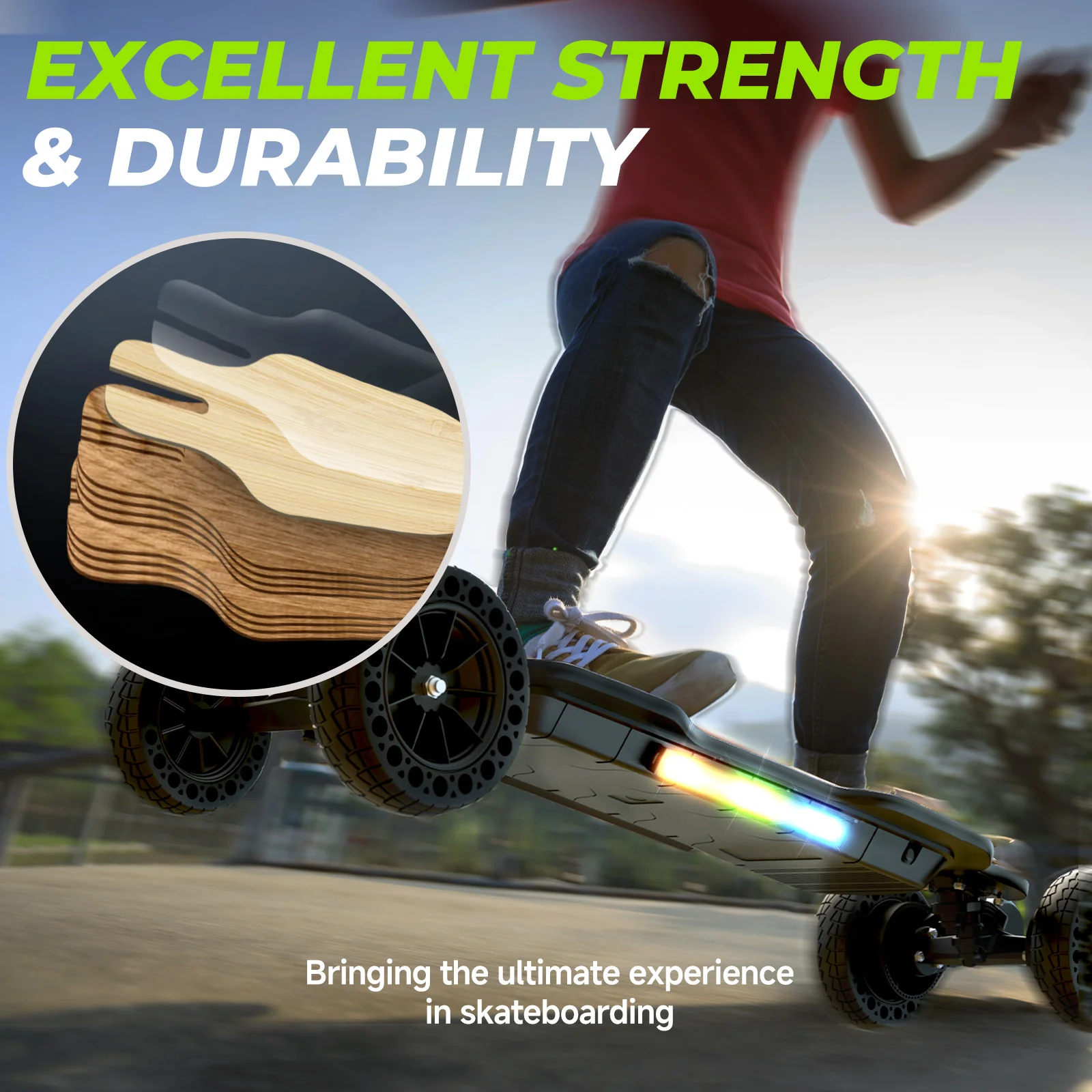 isinwheel V10 Off Road Electric Skateboard with Ambient Light & Remote Control - Image 4