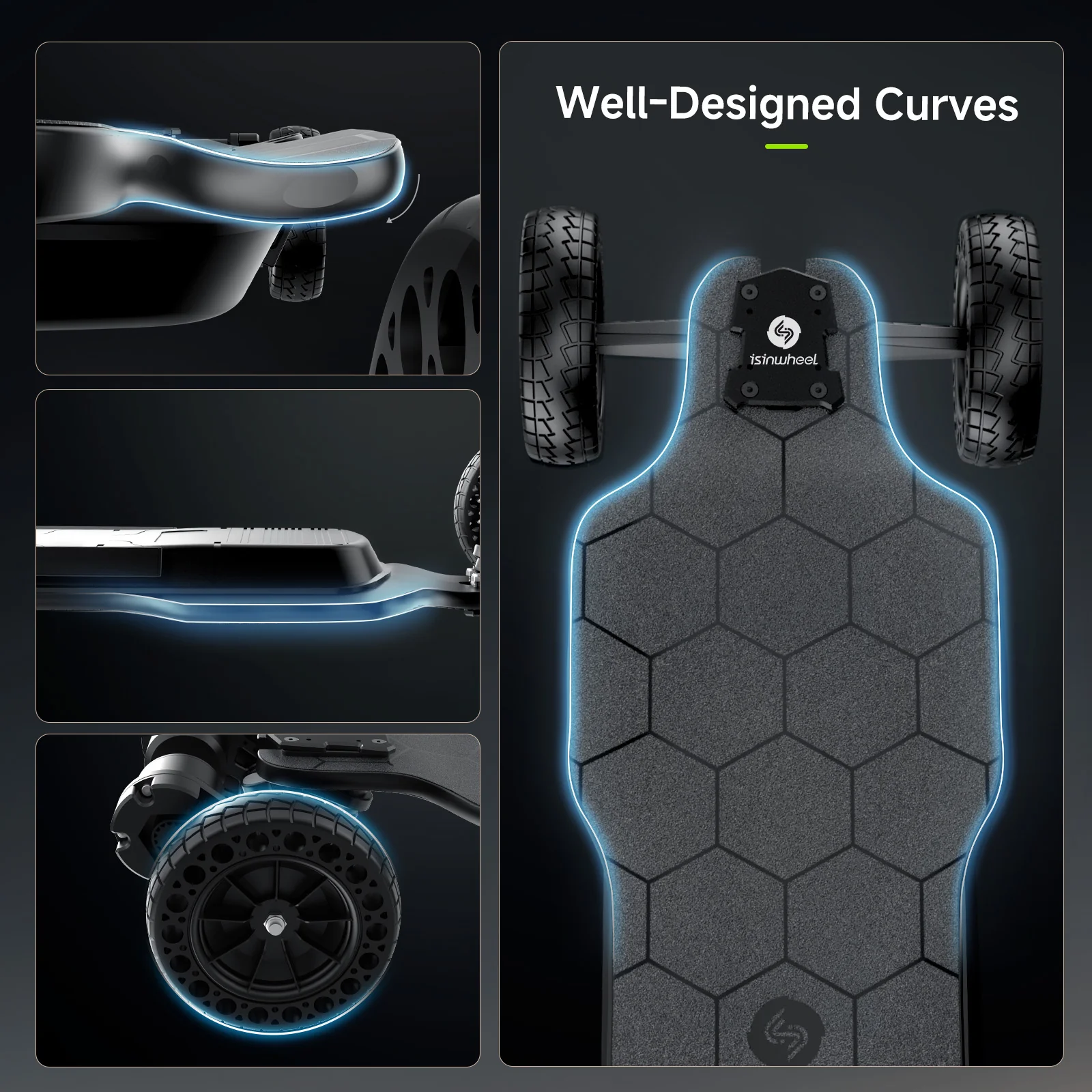 isinwheel V10 Off Road Electric Skateboard with Ambient Light & Remote Control - Image 6